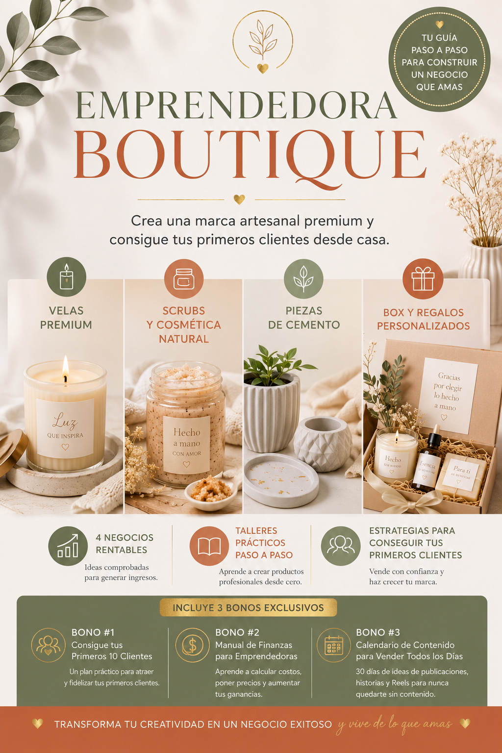 Emprendedora Boutique: Crea una marca artesanal premium y consigue tus primeros clientes desde casa.
